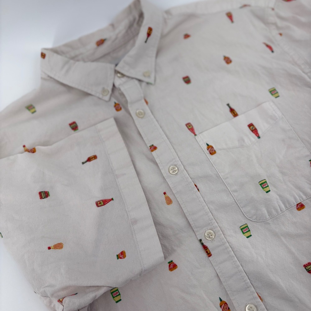 Old Navy Mens XXL Slim Fit Built-In Flex Short Sleeve‎ Hot Sauce Shirt Cream